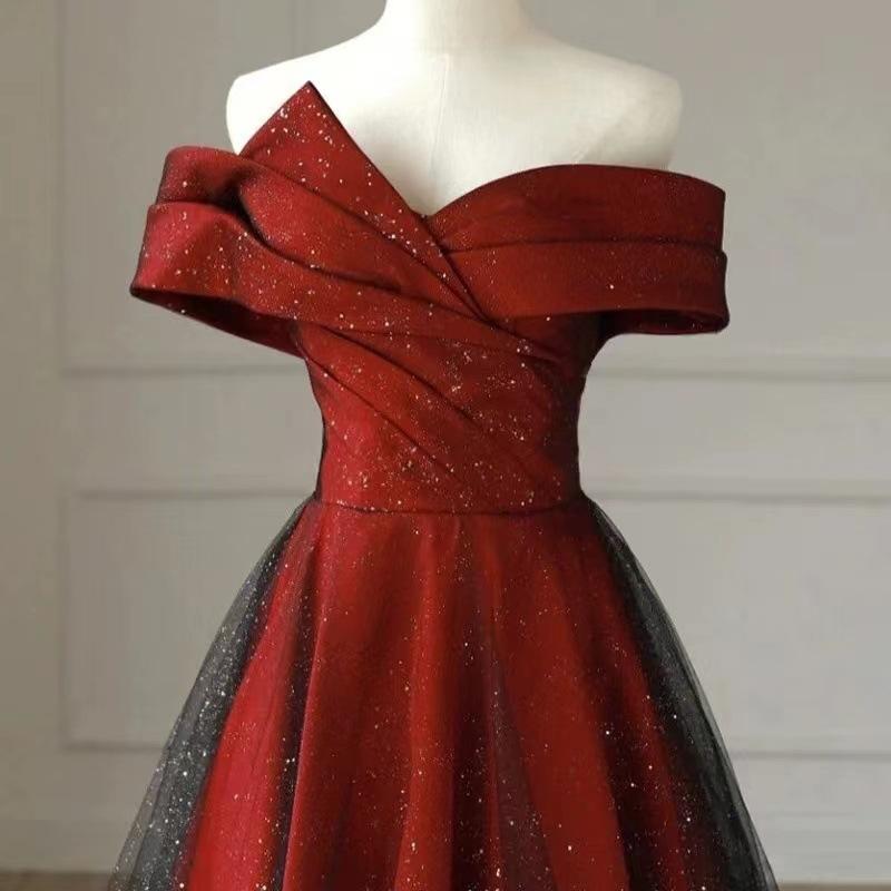 2026 New Autumn Red Toast Dress for Bride, One-Shoulder, Noble, Simple, Elegant, Slim-Fit and Skin-Brightening