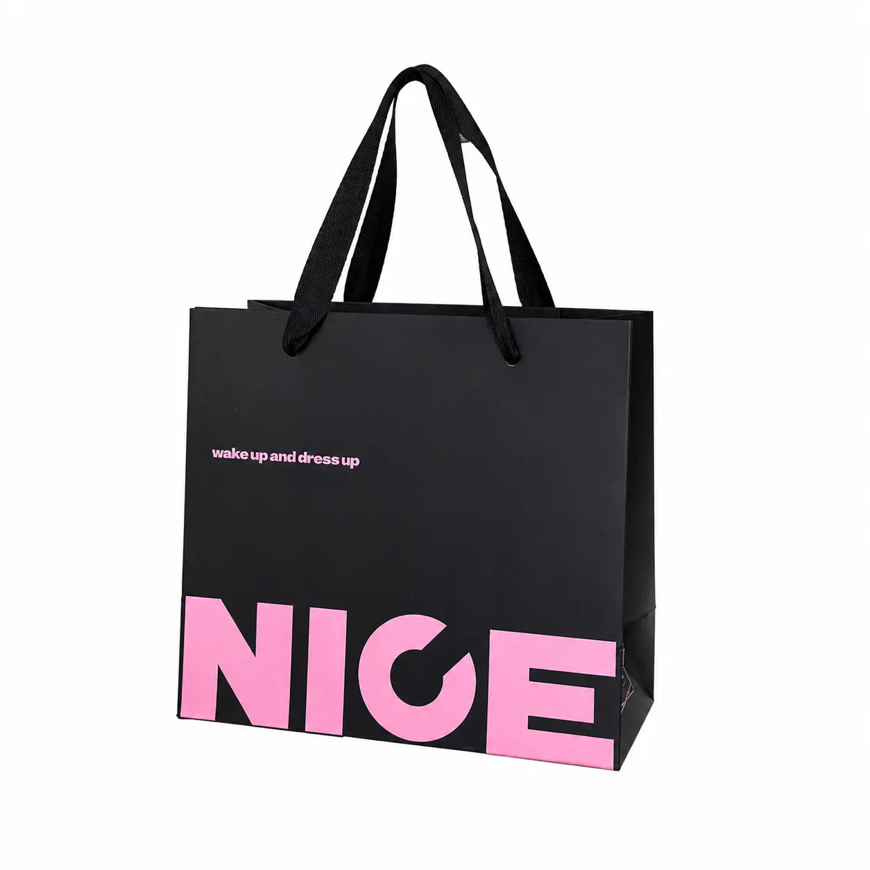 Elegant Minimalist Matte Black Handle Carry Open Top Paper Tote Bag, Custom Print Logo, Premium Thick Kraft Eco-Friendly Retail Packaging for Boutique Luxury Apparel Stores (Retail Use), Kraft Paper Packaging