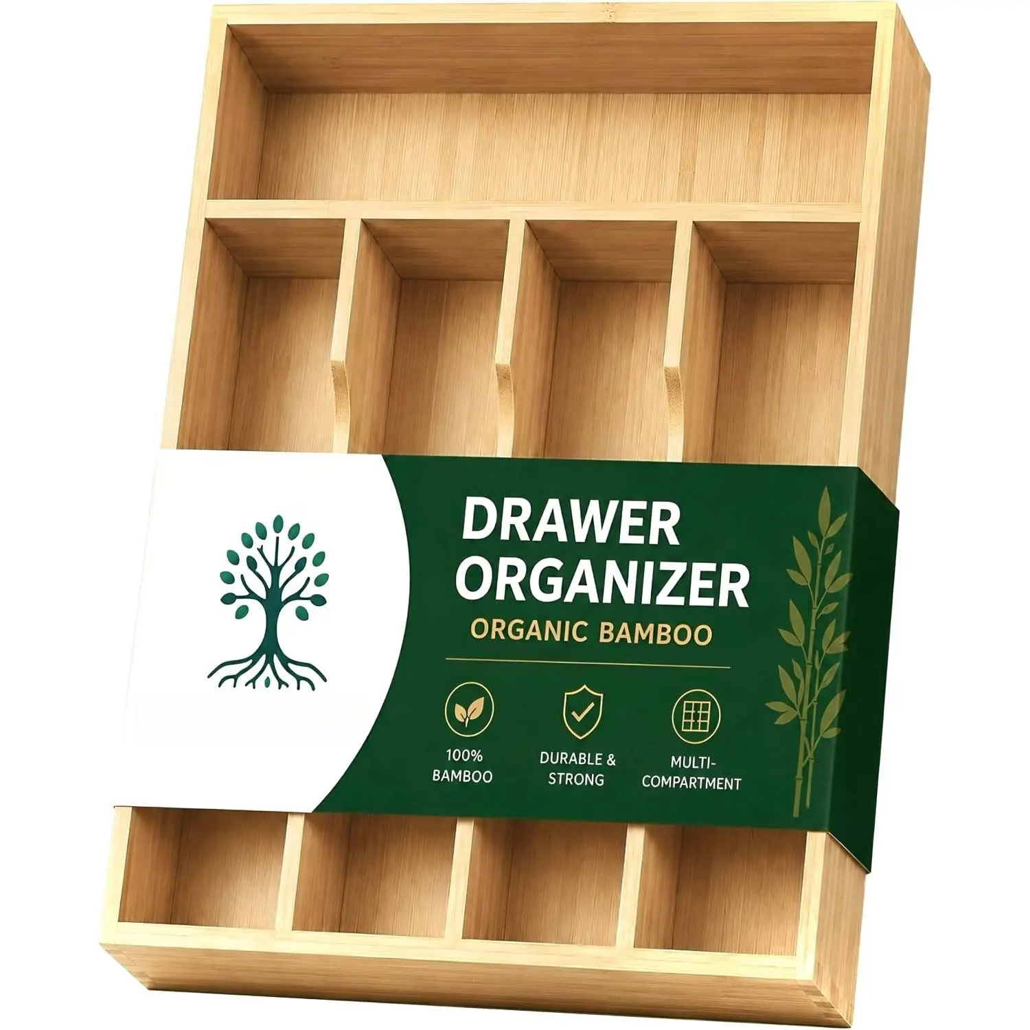 Drawer Organizer for Kitchen Drawers, 5-Compartment Flatware & Cutlery Tray,   Kitchen Utensil Silverware Organizer, Drawer Storage Organizer, 17 x 13 x 1.9 Inches