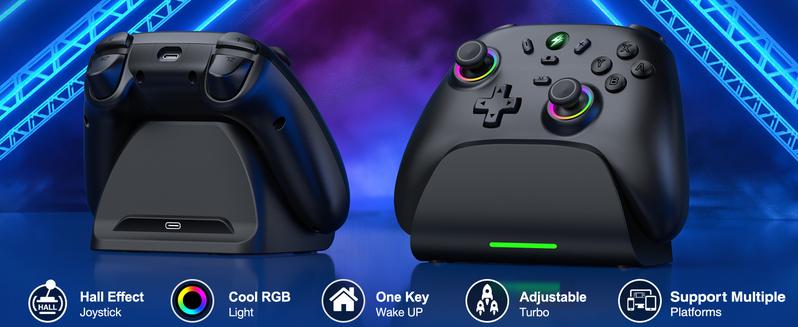 Wireless Switch Pro Controller with Charger Dock Station for Nintendo Switch Controller/Lite/OLED, Hall Effect PC Game Joysticks/iOS/Android Remote Accessories Interactive Gaming Figures-Black