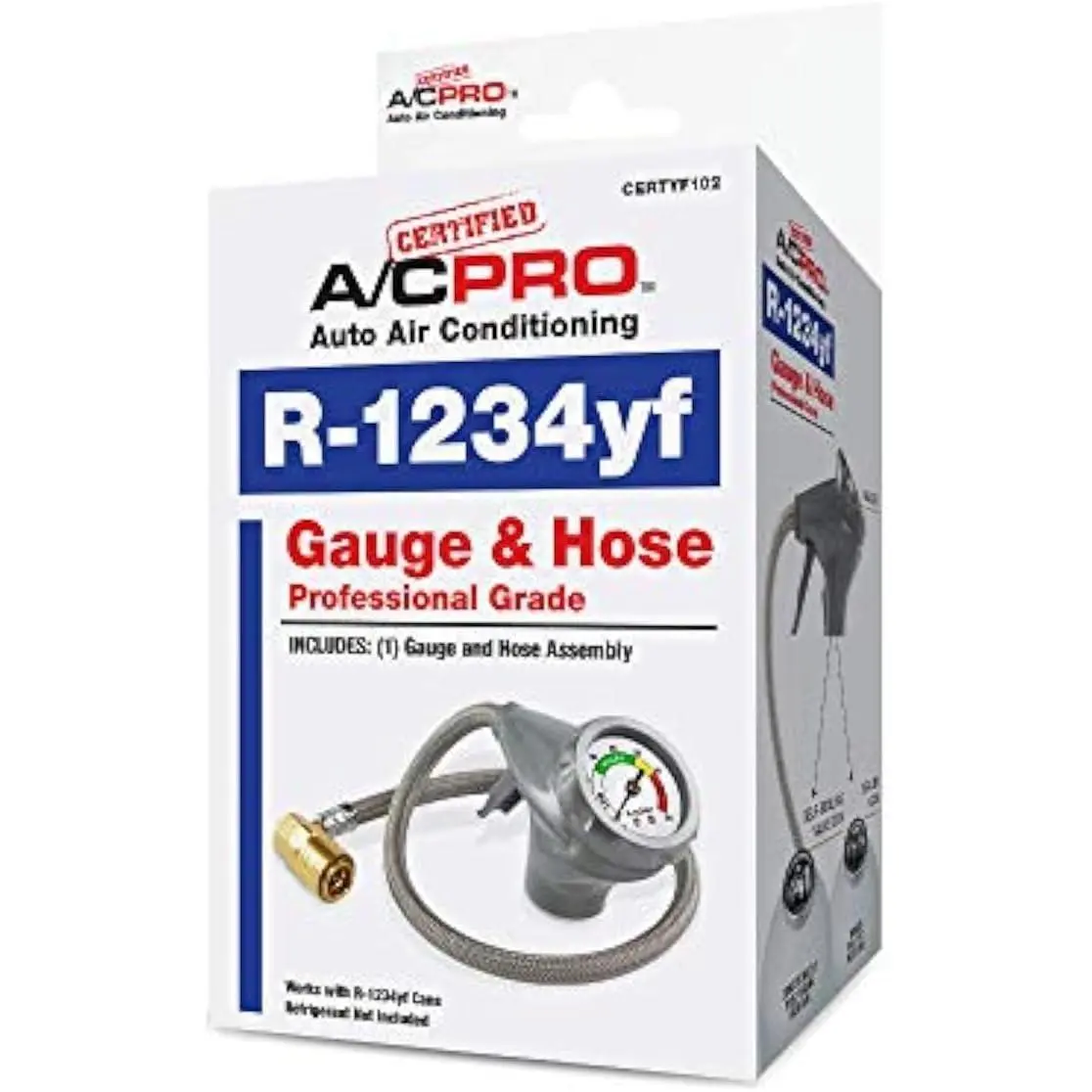InterDynamics Certified AC Pro Car Air Conditioner R1234YF Refrigerant Large Gauge and Quick-Connect Hose, Reusable AC Recharge Kit for Cars, 72 in