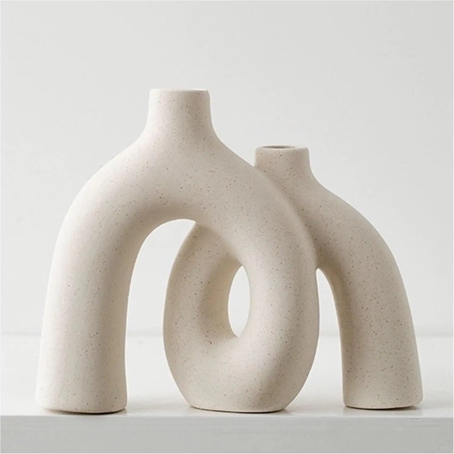Hug Donut Decorative Vase Set - Modern Nordic Boho Style Vases  Decor, Matte Ceramic Decorations for Living Room Shelf, Bookshelf Mantle Entryway Table or Console Décor (Cream White)