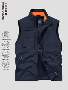 Men's Work Vest with Multiple Pockets, Breathable Nylon Sleeveless Jacket, Quick-Dry Durable Vest for Hiking, Outdoor, Travel, Photography