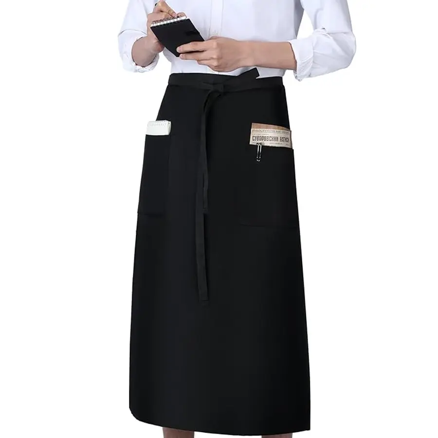 Adjustable Tie Kitchen Apron with Double Pockets, Ideal for Catering Cafe Restaurant Chef Workwear, Durable Design, Aprons with Pockets