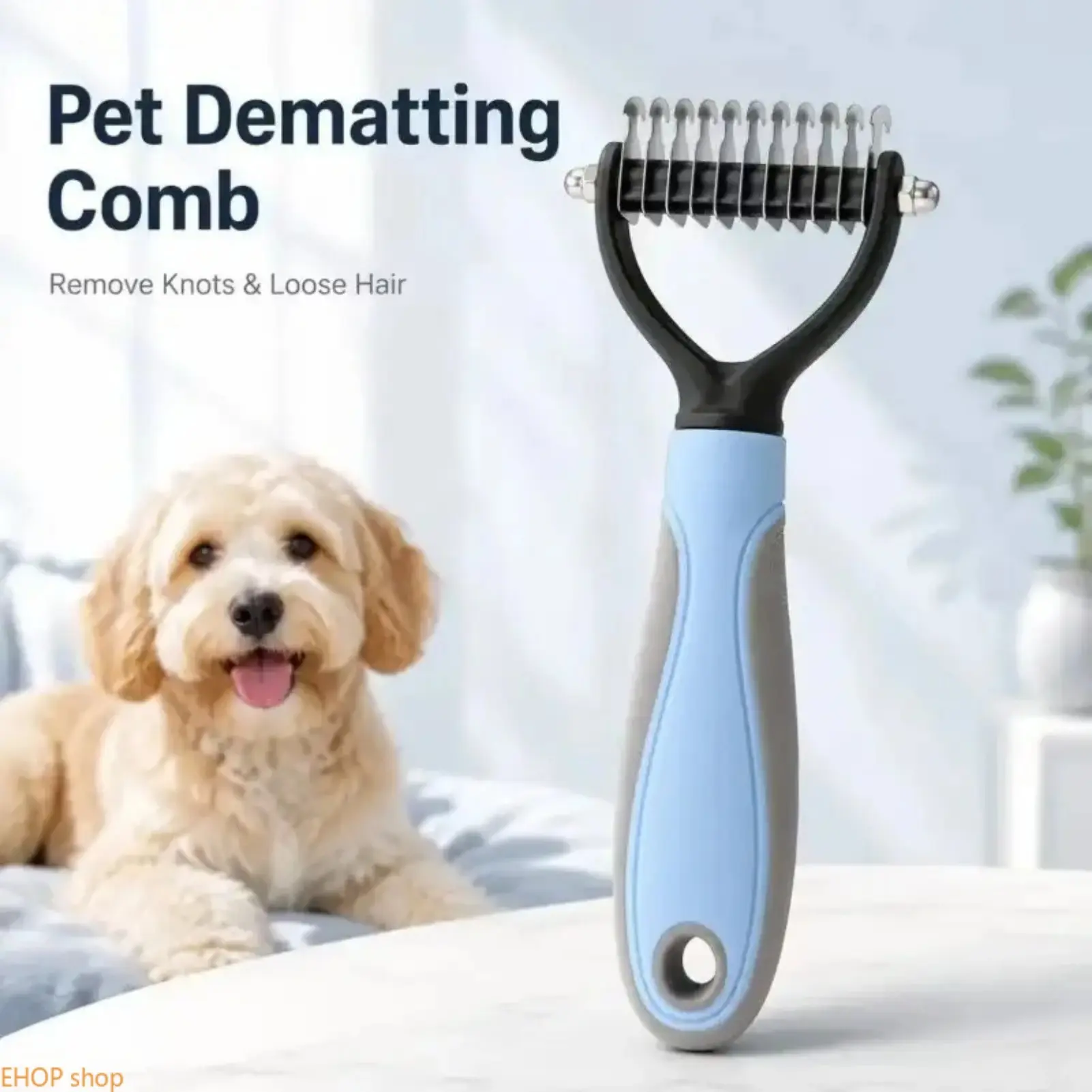 Dog Grooming Dematting Comb Double-Sided Pet Brush for Detangling Knots Removing Loose Undercoat Hair Gentle Safe Deshedding Tool for Dogs Cats All Coat Types Daily Fur Care Home Grooming Bathing Shedding Season Pet Supplies
