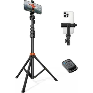 66" Phone Tripod, Tripod for iPhone with Remote & Phone Stand, Extendable Cell Phone Tripod for Video Recording, Ultimate Tripod & Monopod Accessories for iPhone/Android, Clamp Mount