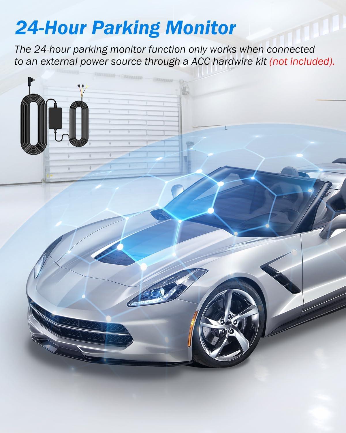 Dash Cam Front and Rear, 2.5K+1440P Triple Car Camera with 32GB Card, 3 Channel Dash Camera for Cars, G-Sensor, 3.16" IPS Screen, 24Hr Parking, 170°Wide Angle, Loop Recording, IR Night Vision, Blue