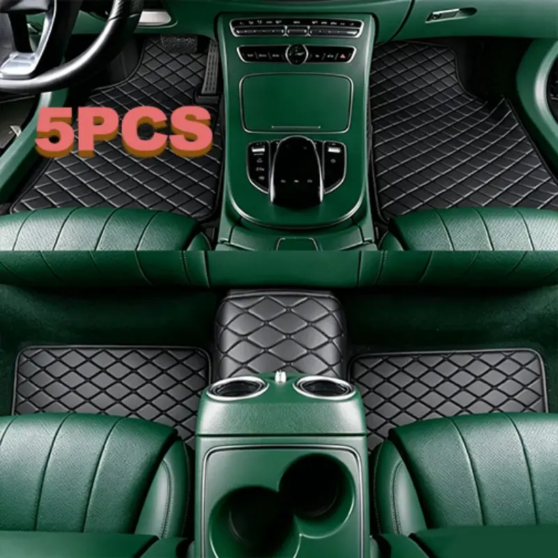 Five-Piece Universal Car Floor Mats, High-Quality PU Leather, Durable, Non-Slip, Waterproof, Easy to Clean, Fits All Vehicle Types, Automotive Floor Mats