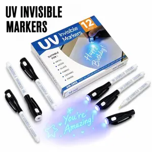 12Pcs Invisible Ink Pen with UV Light, Creative Magic Markers for Secret Messages, Kids Birthday Party Favors, Fun Goodie Bags Fillers