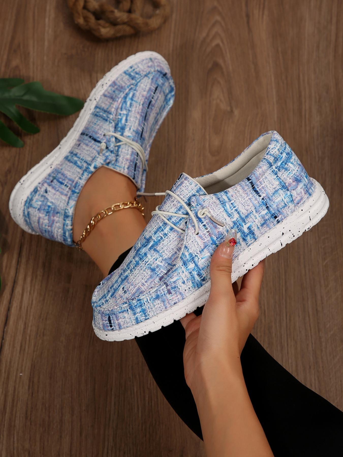 Women's Fashionable Plaid Pattern Lace Up Low Top Sneakers, Walking Shoes, Casual Comfortable Round Toe Shoes for Daily Wear, Female All-match Shoes for Daily Wear