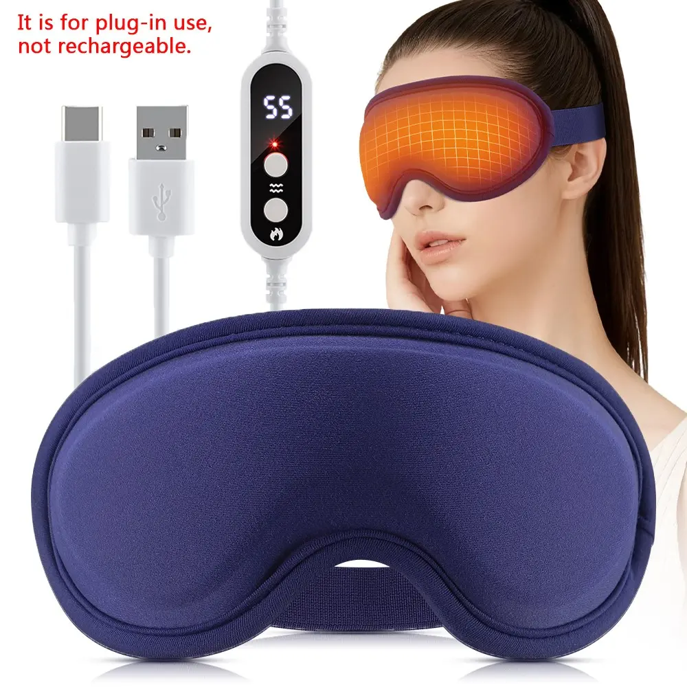 Heated Eye Mask for Dry Eyes, USB Electric Eye Heating Pad Warm Eye Compress for Relaxation Aid, Eye Massager with 5 Heat Levels & 6 Vibration Modes