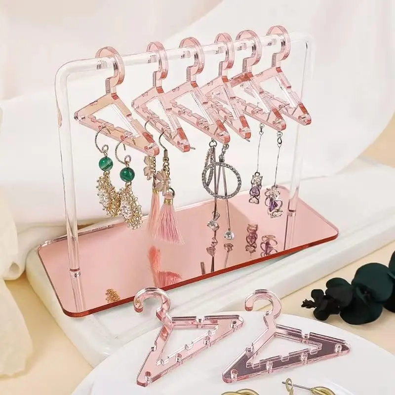 Earring Hanger Rack with 8 Mini Coat Hangers,  Earring Holder Display Stand, Ear Studs  Earrings Organizer For Women Girls,Rose
