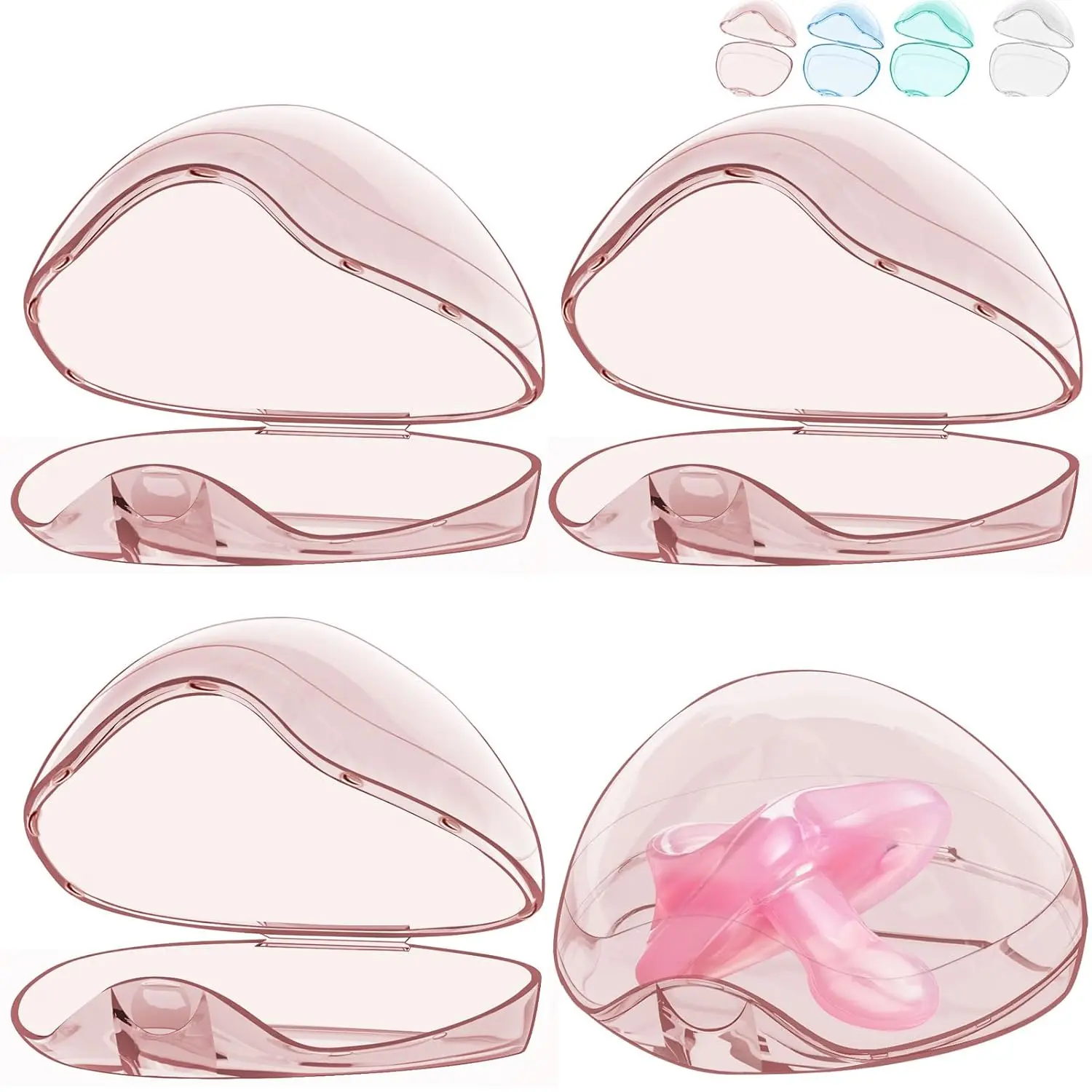 Baby Pacifier Case - 4 Pack BPA-Free Transparent Container, Essential Baby Binky Accessories, Easy to Clean, Pink New Model (Pacifiers Not Included), Container Box