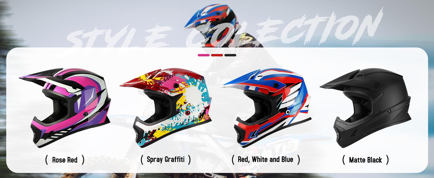 Youth Motocross Offroad Street Dirt Bike Helmet Youth Motorcycle ATV Helmet with Goggles Gloves Blue Flame M