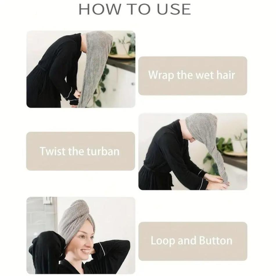 2026 NEW 2 Pack Microfiber Hair Towel Wrap for Women Super Absorbent Quick Dry Anti-Frizz Hair Turban Large with Button Bathroom Towel Set for All Hair Types