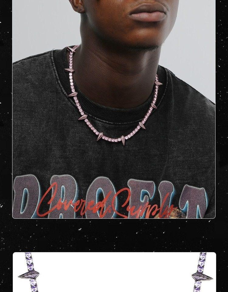 [ICE HUE]18K Gold Vacuum Plated Copper with 5A+ Sri Lanka Zircon Black SpikeNecklace Miami Italy Mexico & Micro Inspired for Women & Men Luxury Jewelry,Daily Wear,Casual Fashion,Gift Idea,,Classic,Minimalist,Simple,Sporty Style