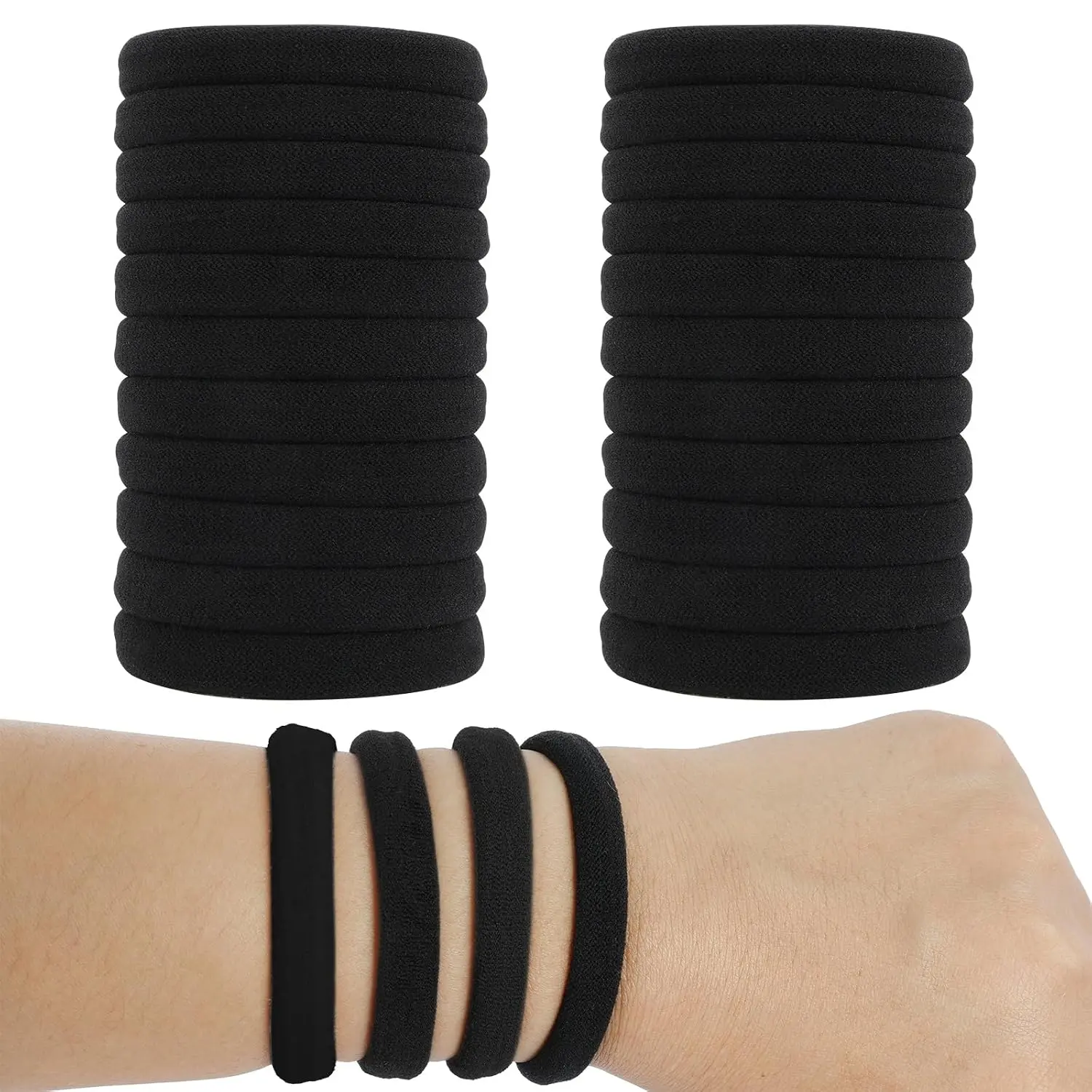 Hair Ties for Women, Black Elastic Hair Bands, 2 Inch Seamless No- Hair Elastics (Black-60pcs)
