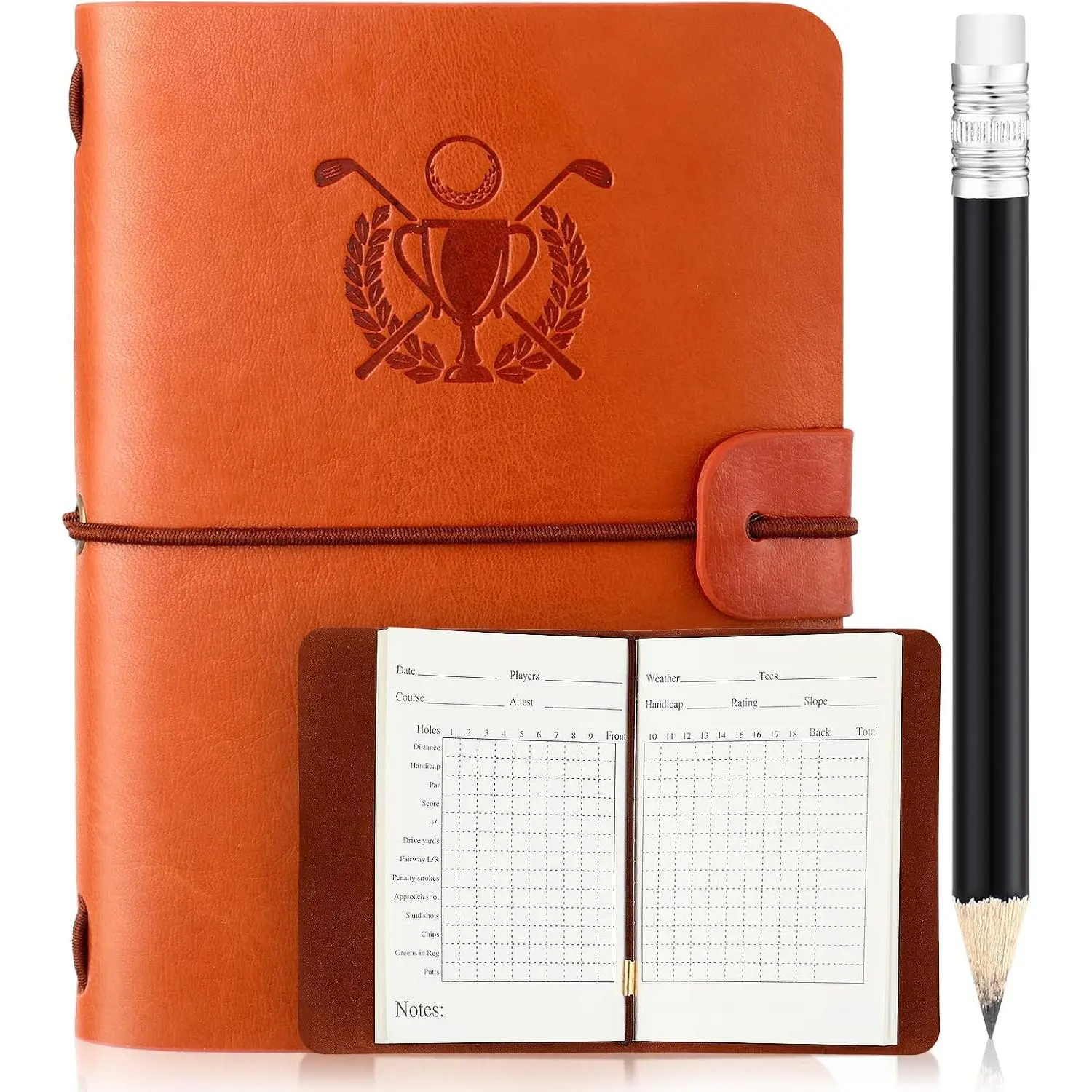 Golf Scorecard Book with Pencil, Leather Golf Journal Scorecard Holder Accessories Notebook Log Pocket Score Cart Book  for Men Golfers,  and Outdoor Club Accessories
