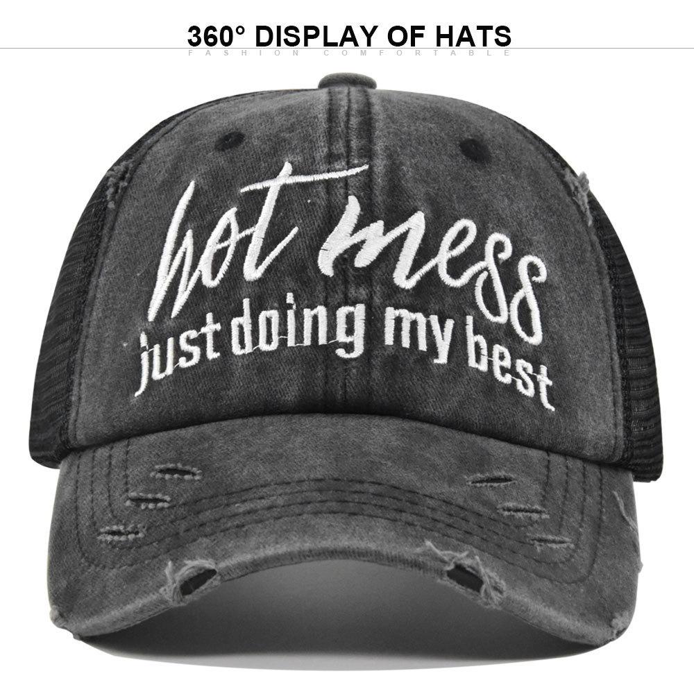 Ponytail hat with embroidery, European and American trendy cap, open-top baseball cap, ponytail cap, distressed baseball cap, versatile sun hat