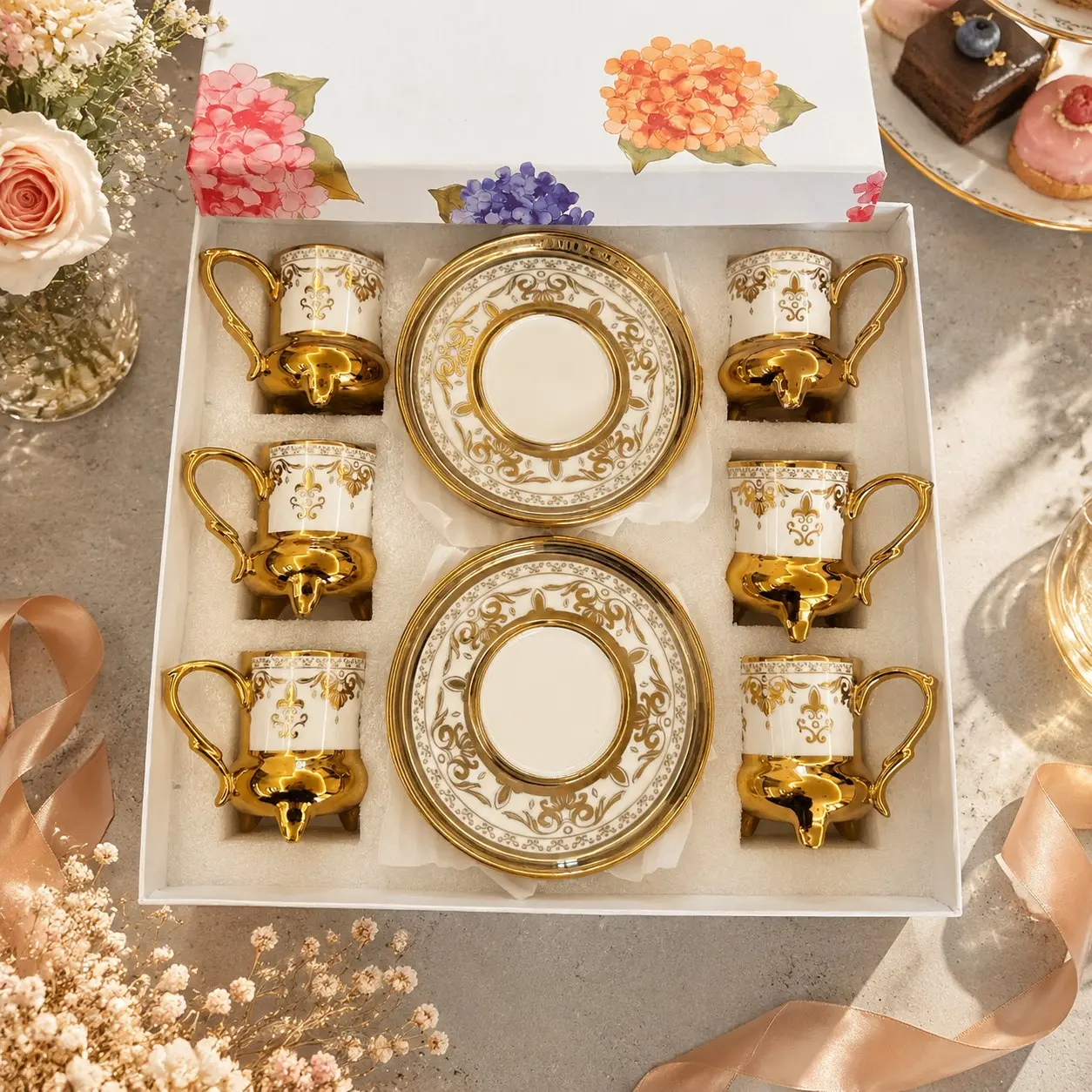 Luxury Gold Plated Ceramic Coffee Cup and Saucer Set, 90ML, Espresso, Matcha, Couple, Juice Cups, Cafe, Restaurant, Birthday Gift