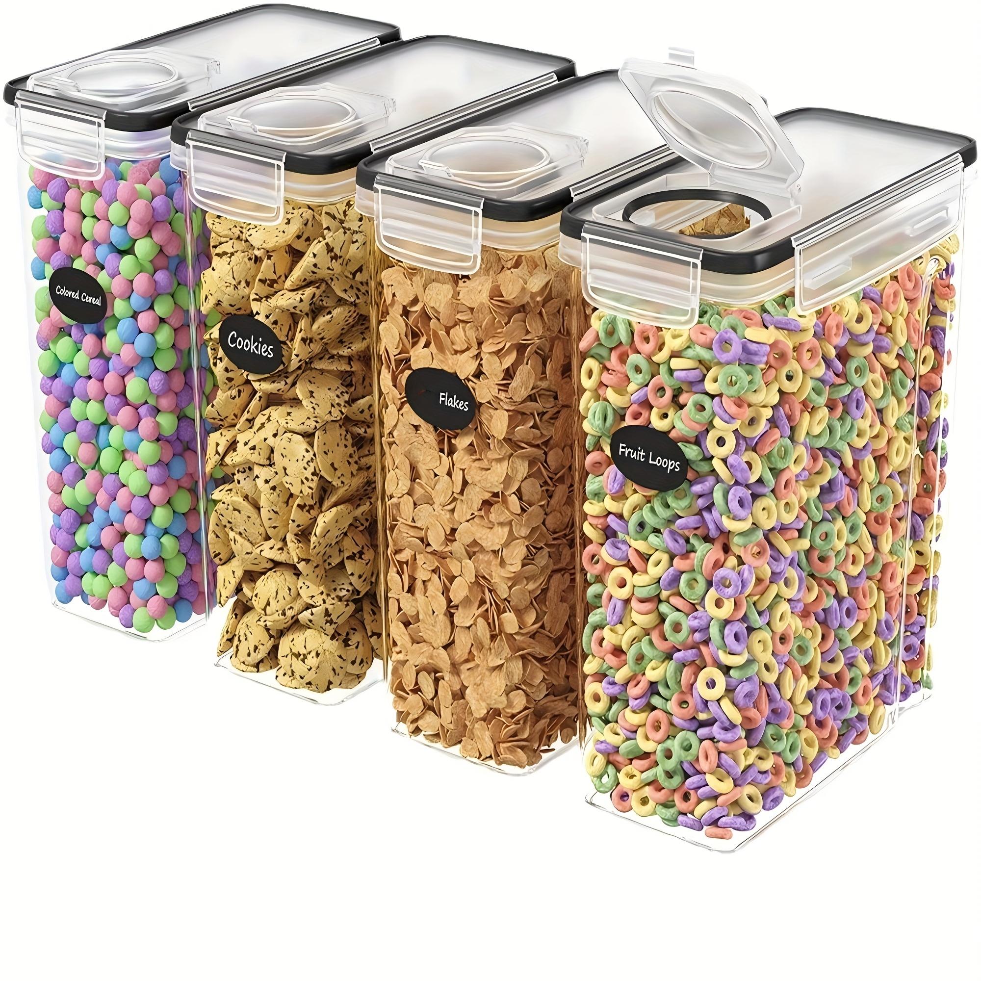 4 Pack (4L/ 135oz) EXTRA Large Airtight Food Storage Cereal Containers for Bulk Food Storage BPA-Free Plastic Container, Pantry Organization And Canister for Grain, Nuts, Flour And Rice, Kitchen Organizers And Storage, Kitchen Accessories