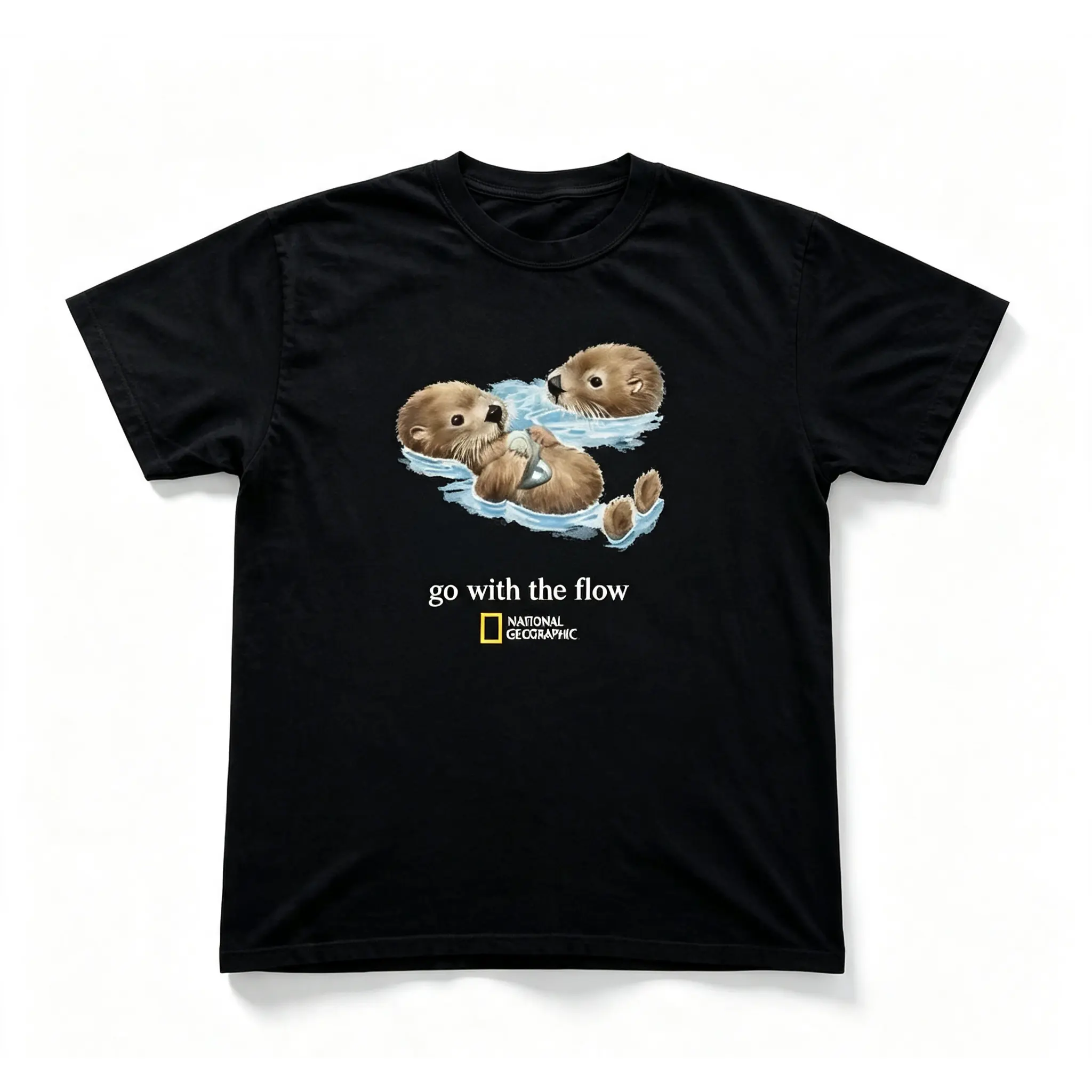Otter Go With The Flow Graphic T Shirt Unisex 100% Cotton Tee Animal Lover Nature Quote Casual Shirt # oversized streetwear tee # outdoor casual men # summer ootd casual cotton menswear # i like it this way t shirt original Breathable Day