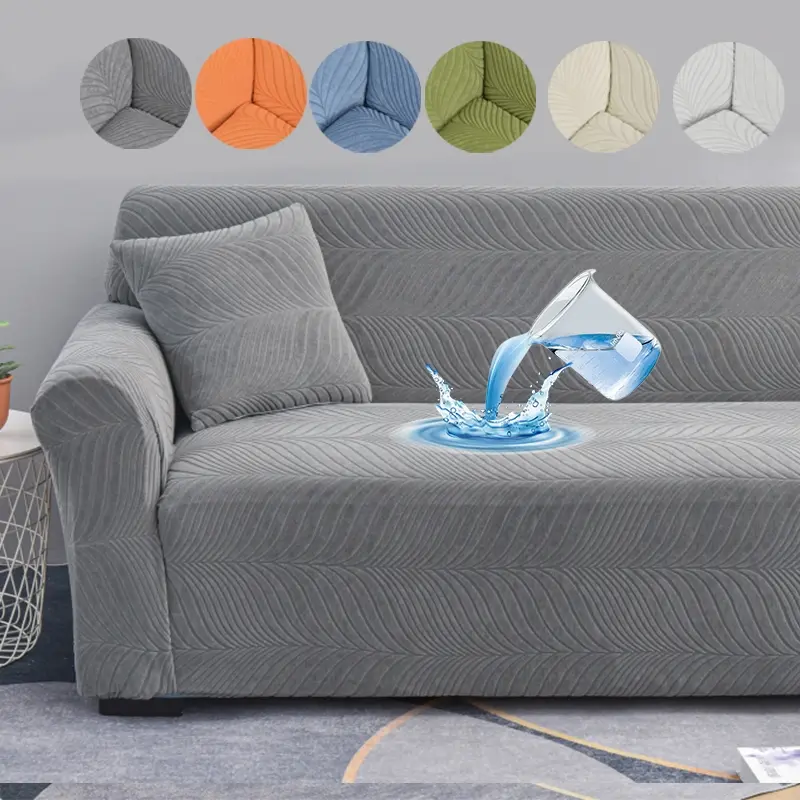 Stretch Full Cover Sofa Slipcover, Solid Color Waterproof Leaf Jacquard Sofa Protector, Anti-stain Anti-cat Scratch, Fit for Single Couch & Home Living Room Sofas
