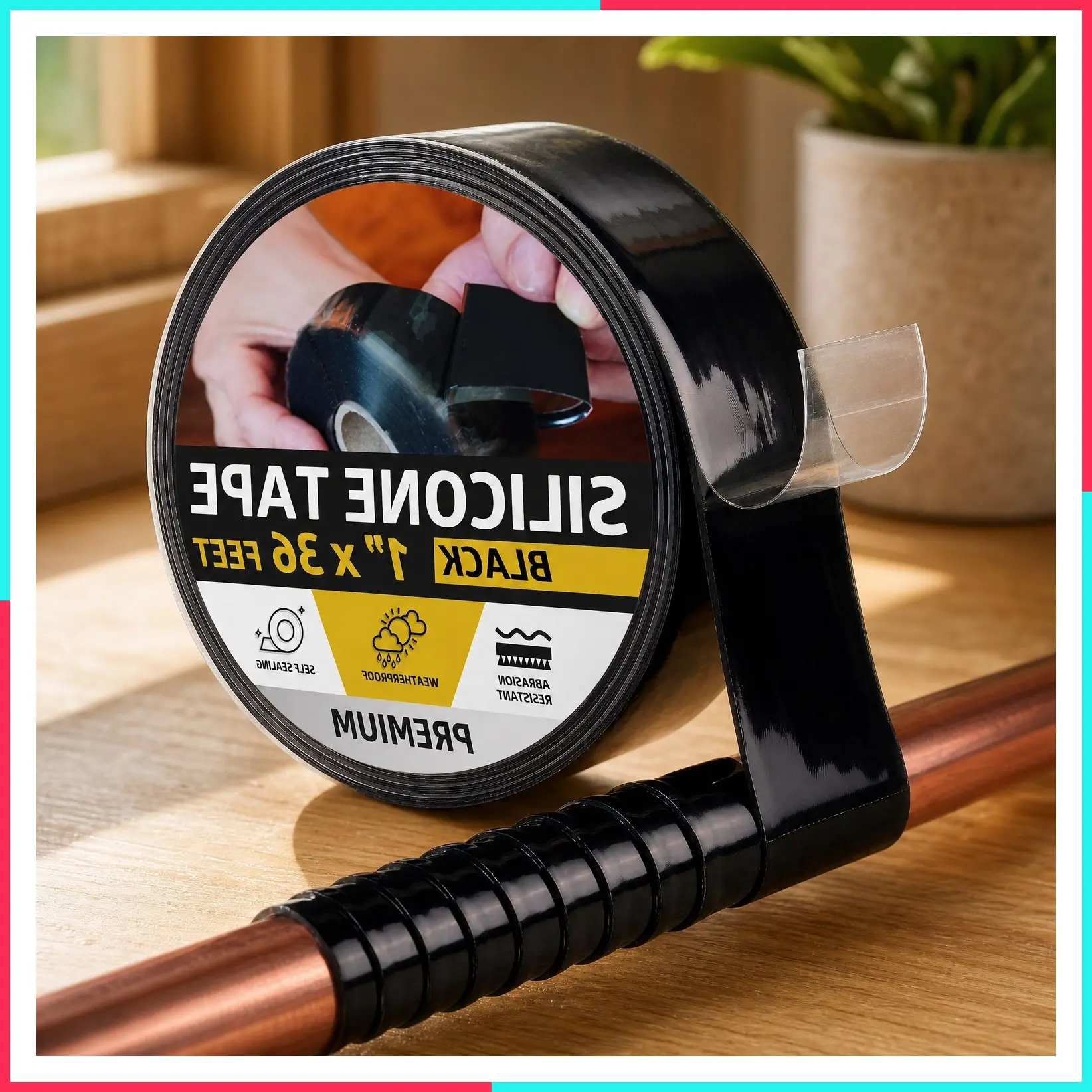 Self-Fusing Silicone Tape Waterproof 1" x 36 Feet Black | Self-Amalgamating Silicone Rubber Tape for Plumbing, Pipe Sealing, Hose Repair, Outdoor Coax & Electrical Cables – Weatherproof