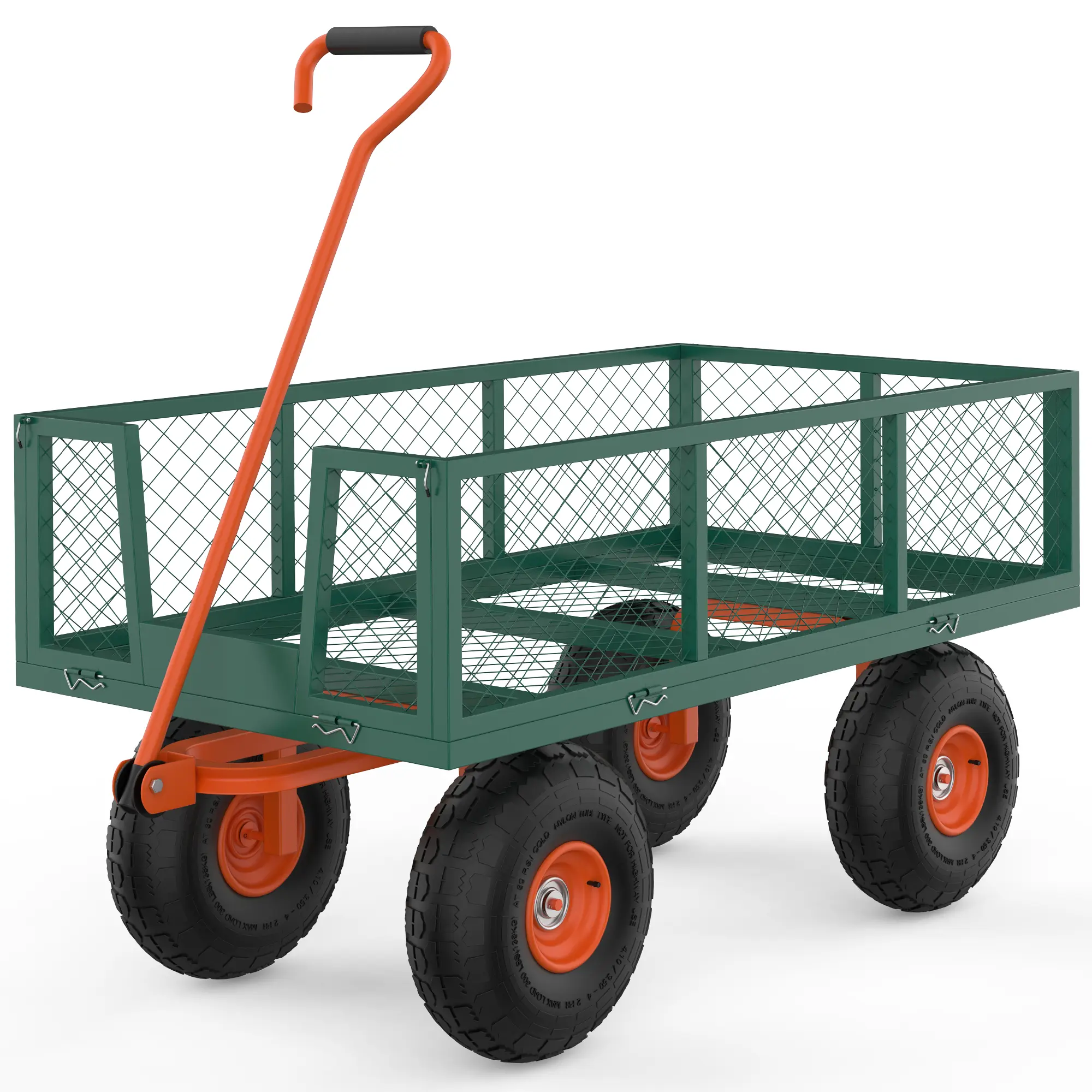 Heavy-Duty Steel 3-in-1 Convertible Garden Utility Wagon, Yard Work Equipment with Detachable Mesh Side Panels, 1200 LBS Max Load, 13-in All-Terrain Rubber Tires, 180° Swivel Handle for Grass/Gravel Farming & DIY Projects Hauling, Steel Alloy