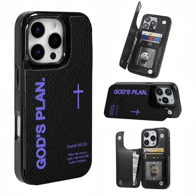God Cross Card Holder Case, This phone case features a card slot function, can store bank cards, transit cards and other cards, suitable for iPhone 17/16/15/14/13/12, and makes a great gift for girls.