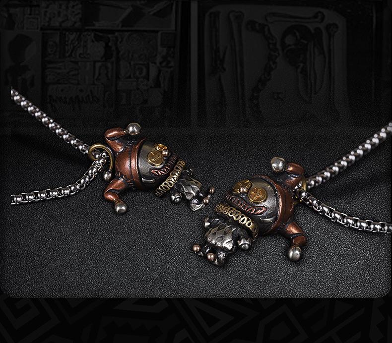Dark Style Clown Doll Pendant Necklace Vintage Distressed Copper Punk Trendy Toy Edgy Streetwear Unisex Dark Aesthetic Accessory D-019 60cm Box Chain