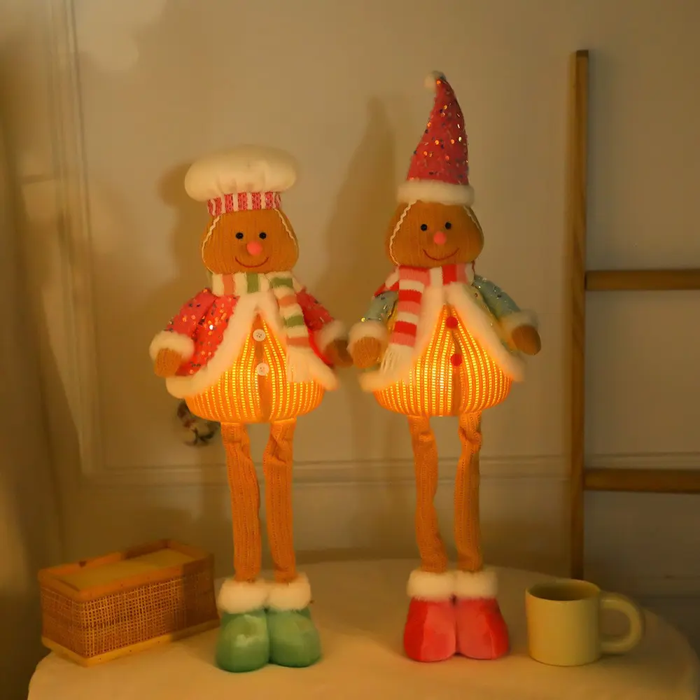 Cute Christmas Gingerbread Man Hanging Doll, Fabric Stretchable Standing Figure Ornament, Holiday Tree Decor, Festive Home Gift