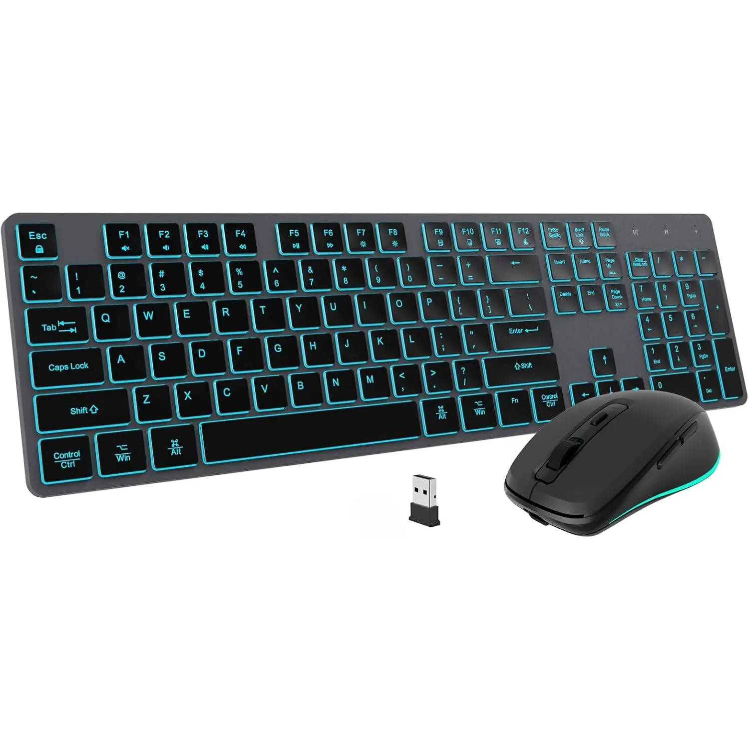 Backlit  Keyboard and  Combo, Rechargeable Quiet 2.4G Cordless USB Slim Full Size for  iMac, MacBook, laptop and PC, Space Gray