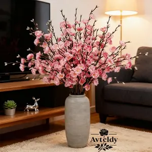 24 Artificial Beautiful Flowers, Long-Stemmed Artificial Plum Blossoms, Long-Stemmed Branches, Beautiful Flowers, Suitable For Home, Office, Wedding, And Party Decoration - Perfect For Home Tabletop, Dining Table, And Garden Arrangement