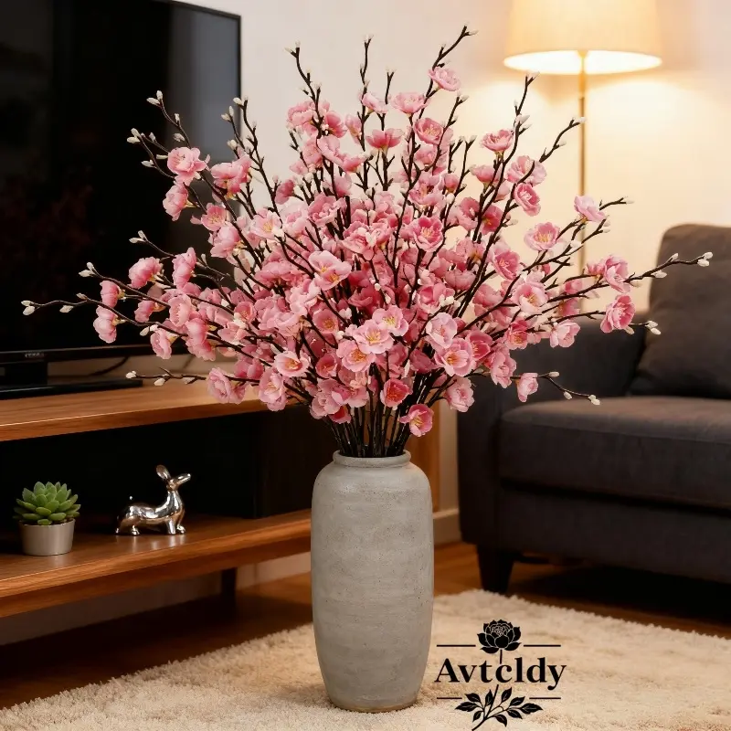 24 Artificial Beautiful Flowers, Long-Stemmed Artificial Plum Blossoms, Long-Stemmed Branches, Beautiful Flowers, Suitable For Home, Office, Wedding, And Party Decoration - Perfect For Home Tabletop, Dining Table, And Garden Arrangement