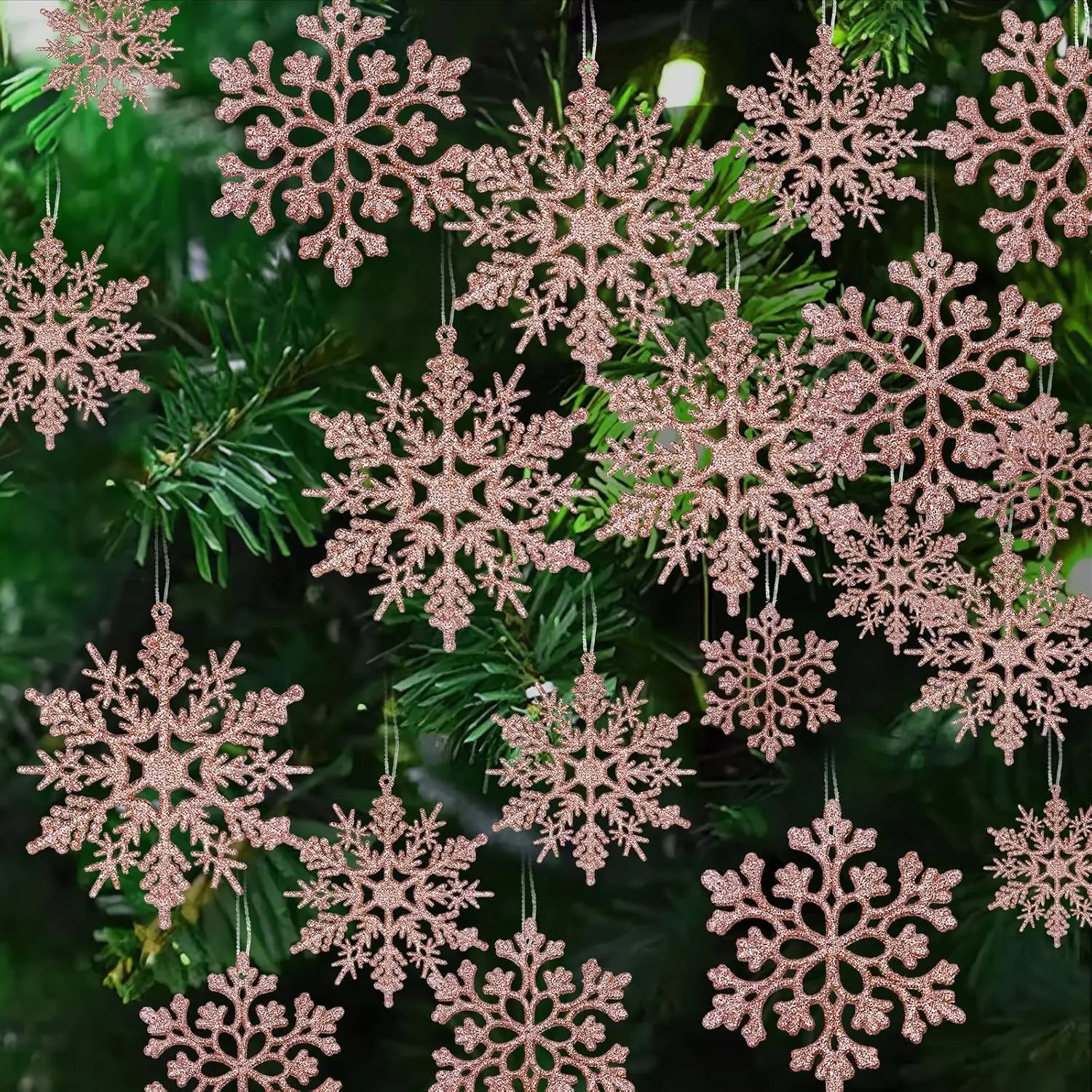 Plastic Snowflake Ornaments for Christmas Tree Decorations Rose  Crafts | 36 count, snow flakes, glitter, for winter decor, size varies