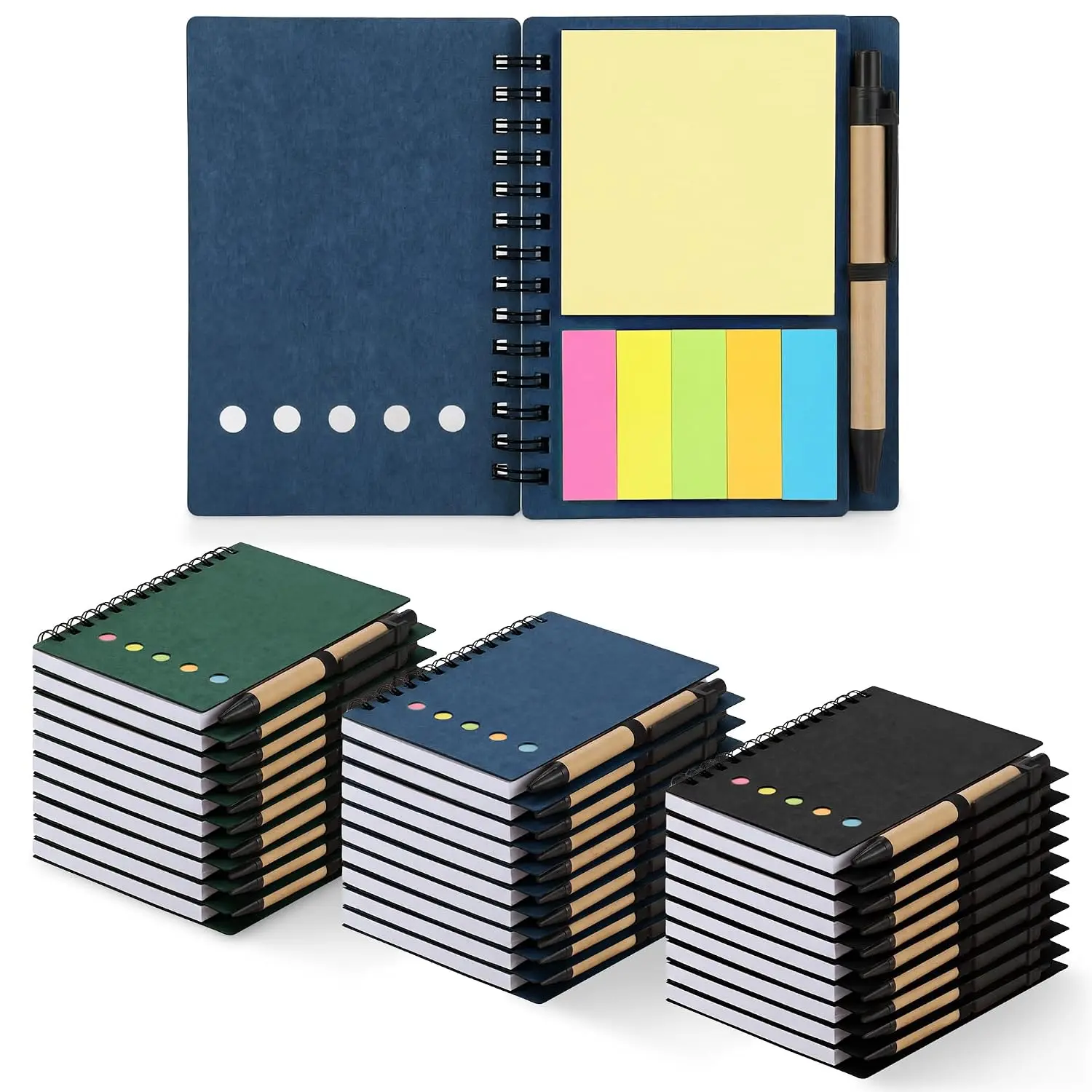 30 count Spiral Notebook Set, Paper Cover with Elastic Band, Free 30 Ballpoint Pens, 30 Sheets (60 Pages) Lined Paper, Sticky Notes & 5-Color Bookmarks, Portable Pocket Size (10x13cm),  Pens, for s