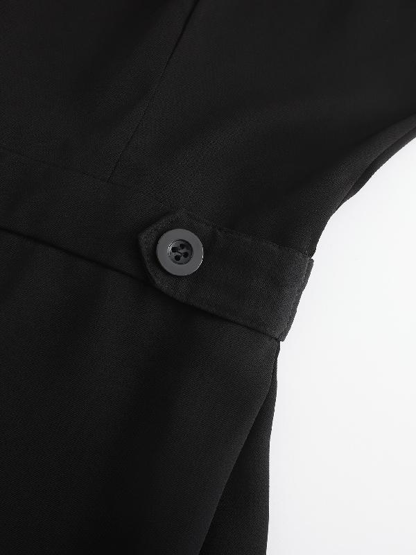 UOOZEE Women's Basic Cap Sleeve Wide Leg Jumpsuit - Fitted Polyester Work Outfits Womenswear Overall with V-Neckline - Chic & Elegant Style (the size is one size smaller,it is recommended to order a size larger) Shortsleeves teacher/interview outfits