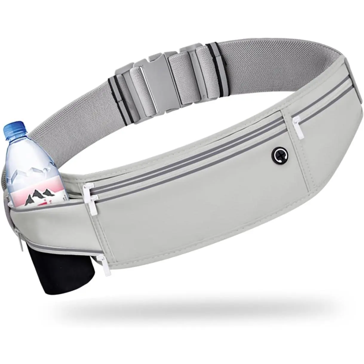 Slim Running Belt with Adjustable Strap - Low Profile Soft Fabric Outdoor Sports Accessory for Runners, 3 Expandable Pockets Phone & Money Holder (Gray), Waist Wear