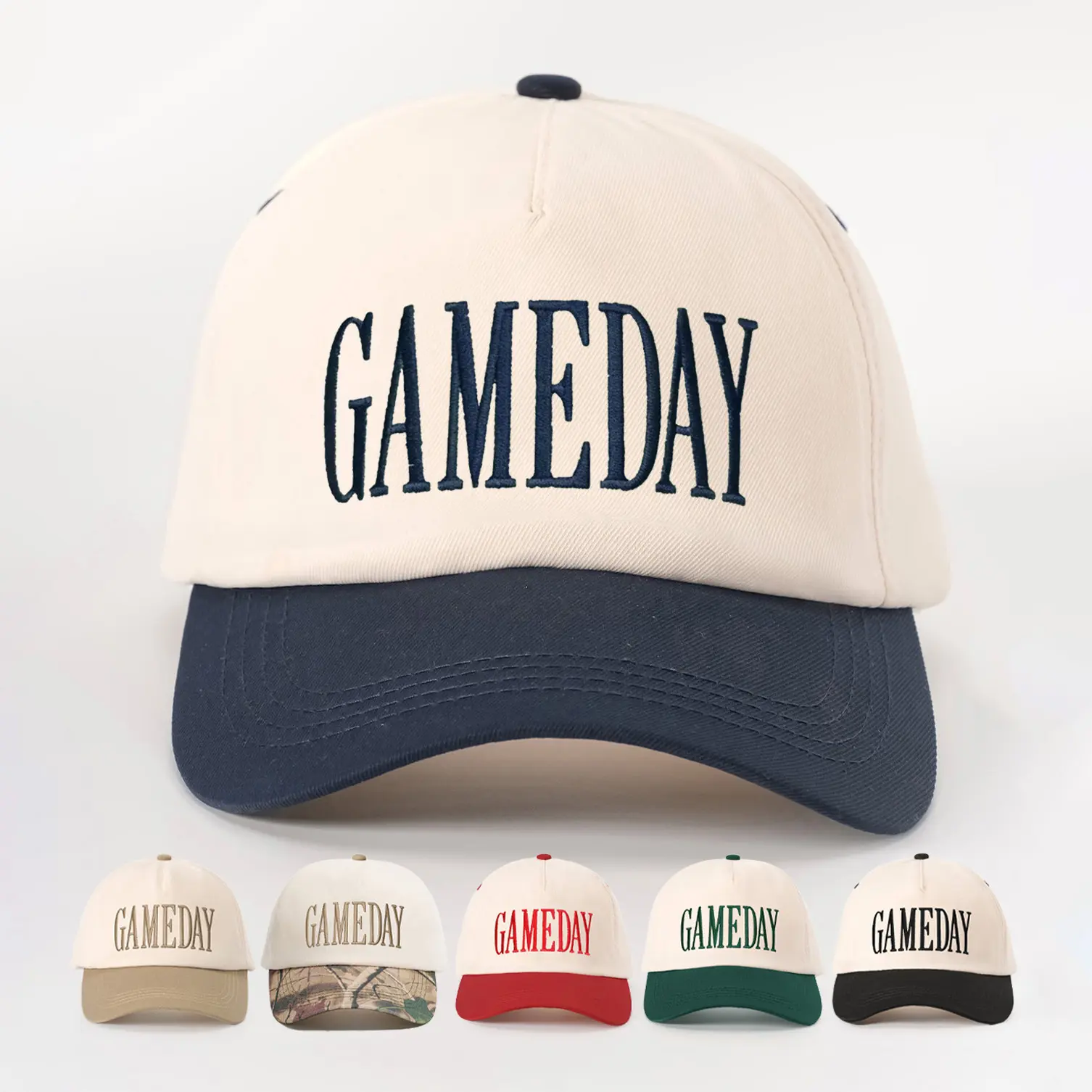 Casual Outfits Cap for Men & Women, Vintage Washed 5-Panel with 'GAMEDAY' Embroidery for Game Day & Tailgate Style, Unisex Names, Fitted Cool Hats, Cotton Cap Hats, Graphic Hat