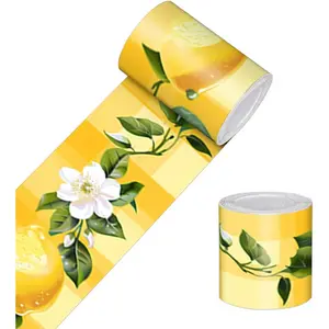 Peel and Stick Wallpaper Border Decorative Self Adhesive Wall Trim Lemon Fruit Accent Strip for Kitchen Dining Room Pantry Breakfast Area Mirror Frame Wall Edge 4x196 Inch