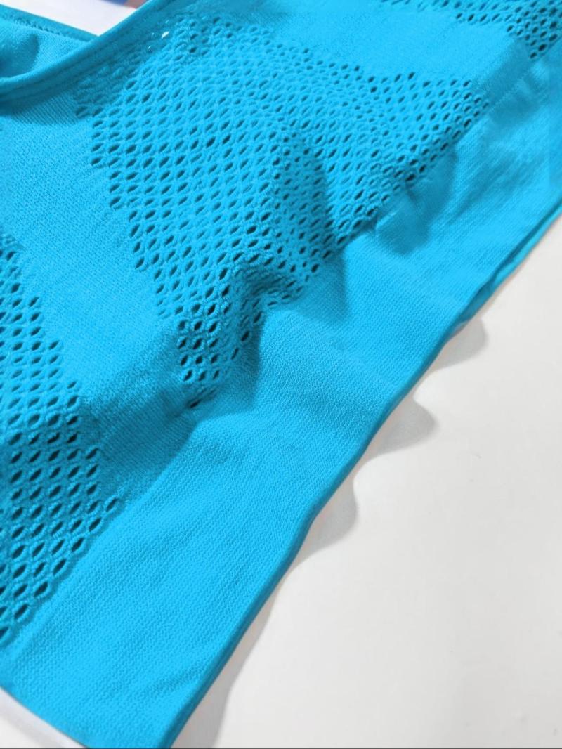 Plus Size Women's Plain Hollow Out Wireless Seamless Bra, No Padding,Breathable Comfortable Shockproof Bra for Daily Wear, Women's Lingerie for All Seasons