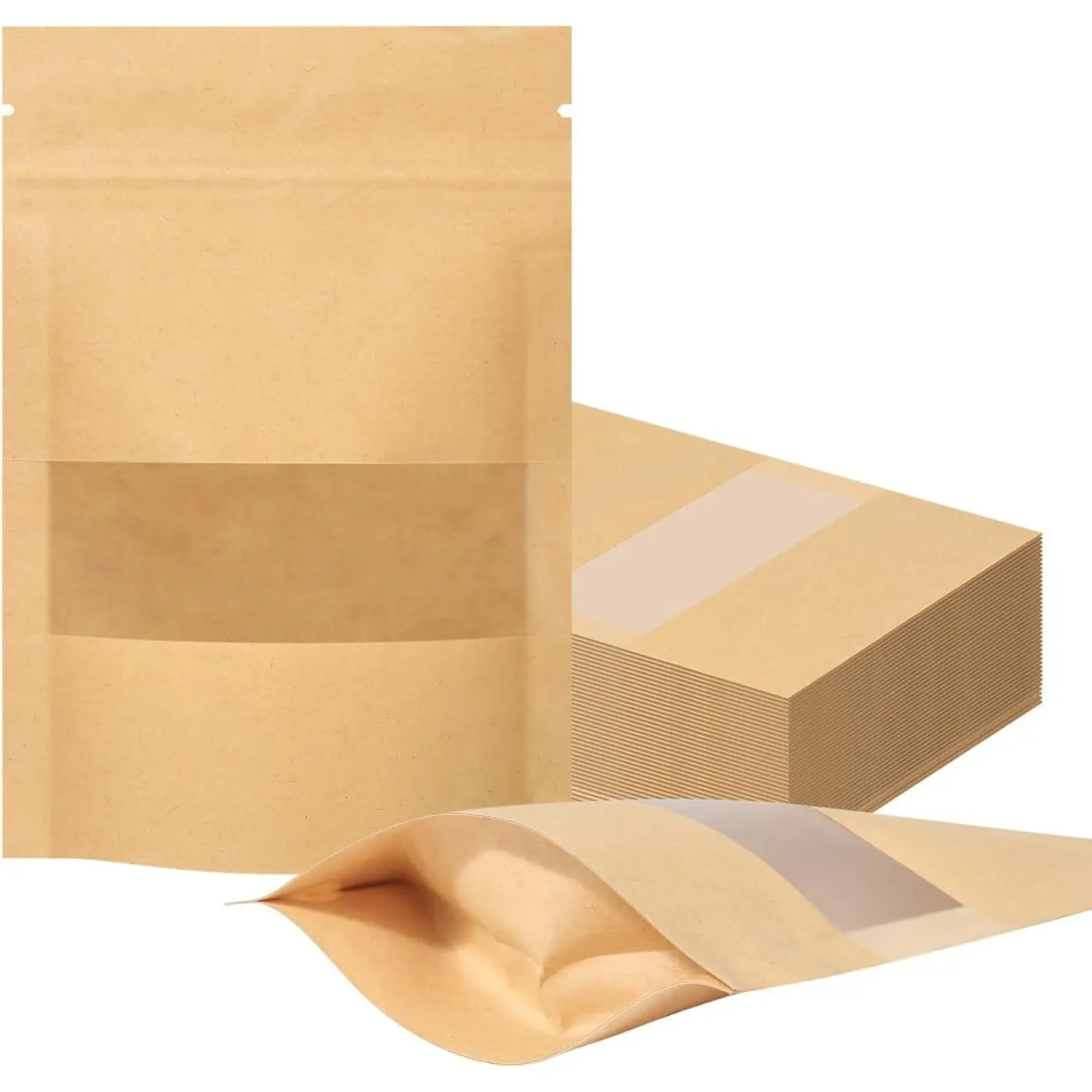 100 count Resealable bags, 3.5" x 5.5" Sealable Stand Up  Paper Bags with Matte Window, Zip Lock  Storage Bags for Packaging Products