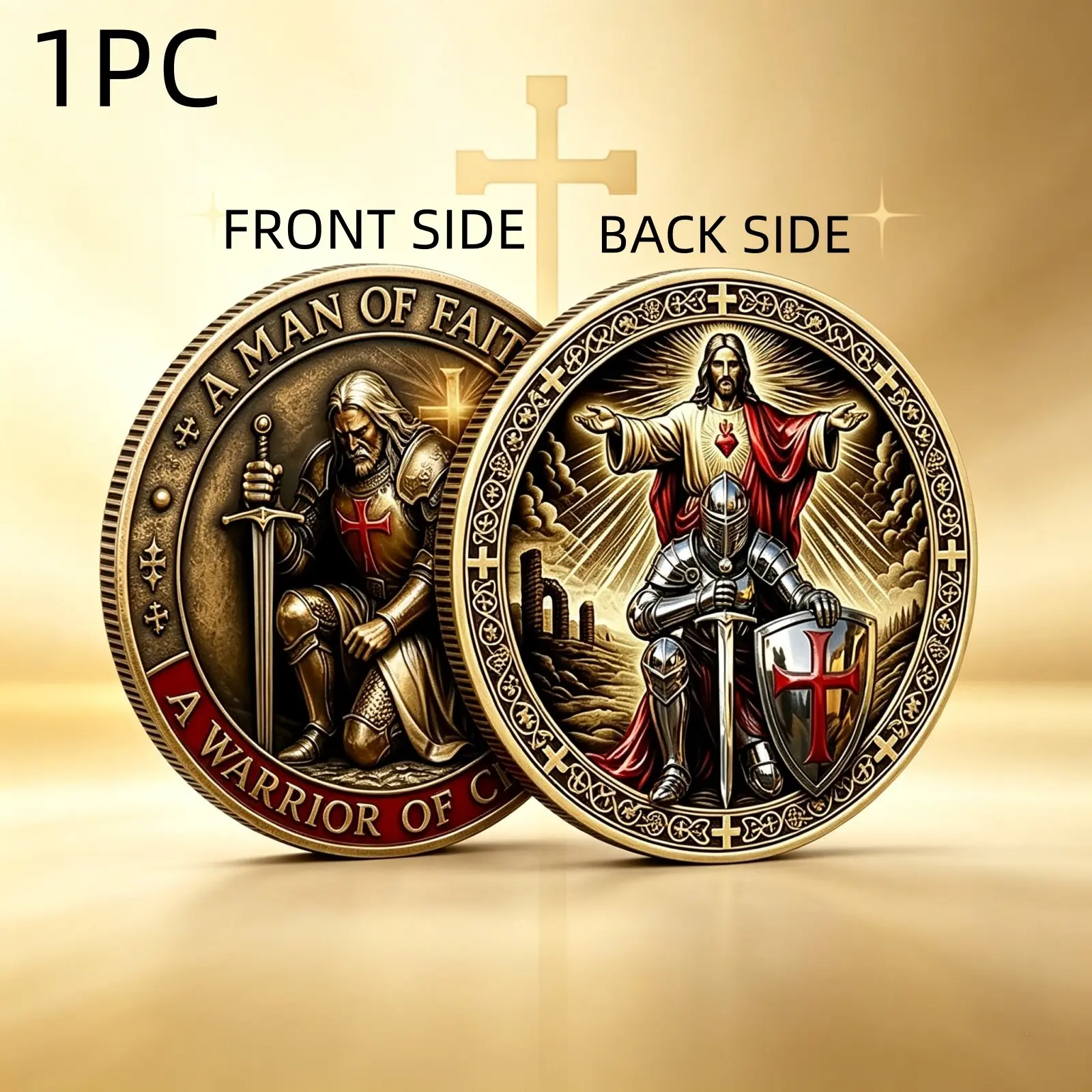 Jesus Cross Theme Commemorative Coin, Alloy Material, 3D Relief, Faith Inspiring Design, Religious Decoration, cross decorations, Collectible Gift, Religious Collectibles, Religious Ornaments, Home Office Display