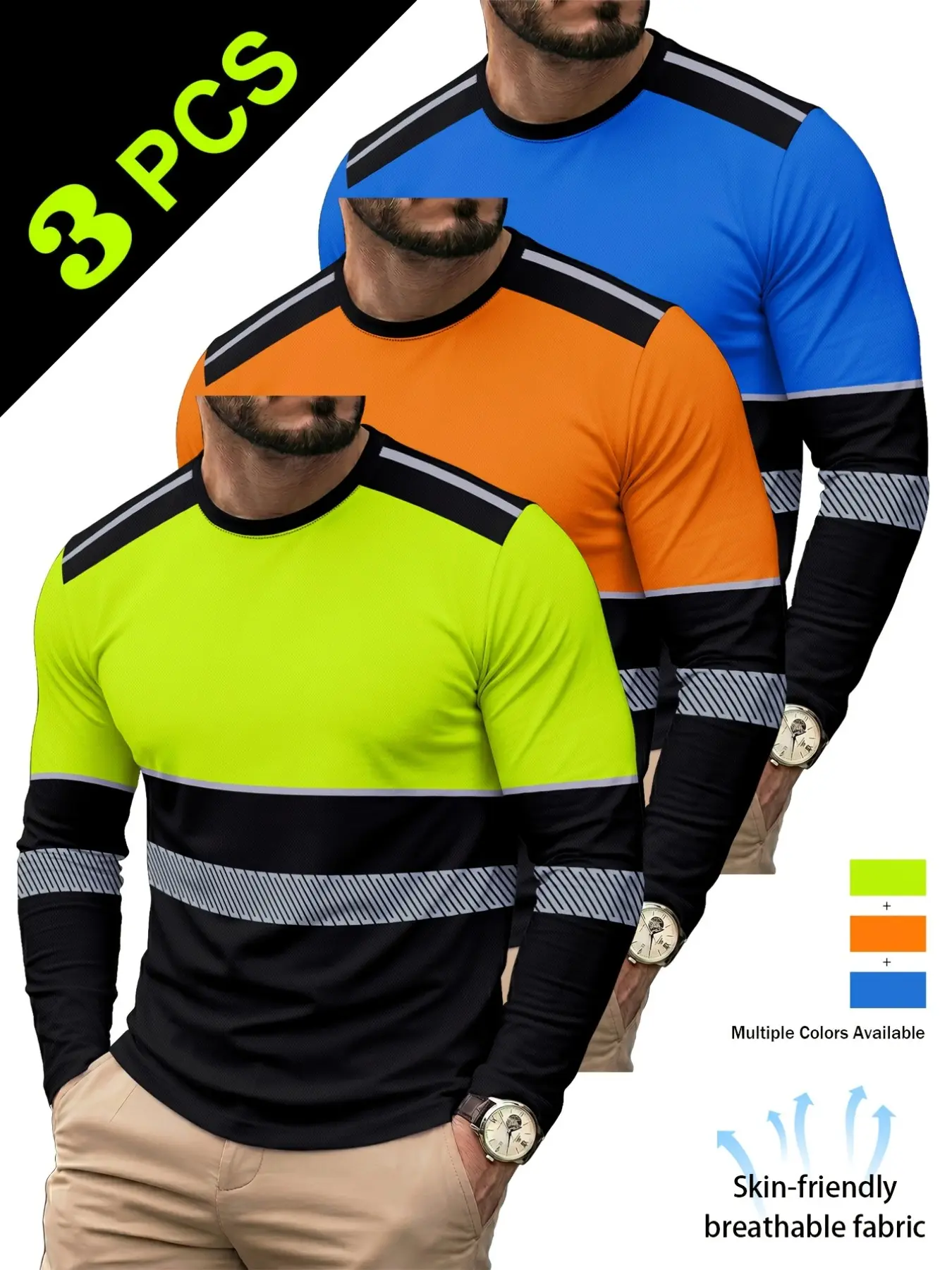 Men's Casual Long-Sleeve Crew Neck Three-Piece Set: Comfortable, Lightweight, Breathable, Versatile Men's Pullover, Suitable for All Seasons