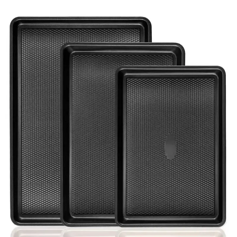 Non-Stick Baking Pan Set of 3, Teflon-Free Heavy-Duty Bakeware, Diamond Texture Cookie Sheets, Oven-Safe Baking Trays, Household Kitchen Baking Supplies