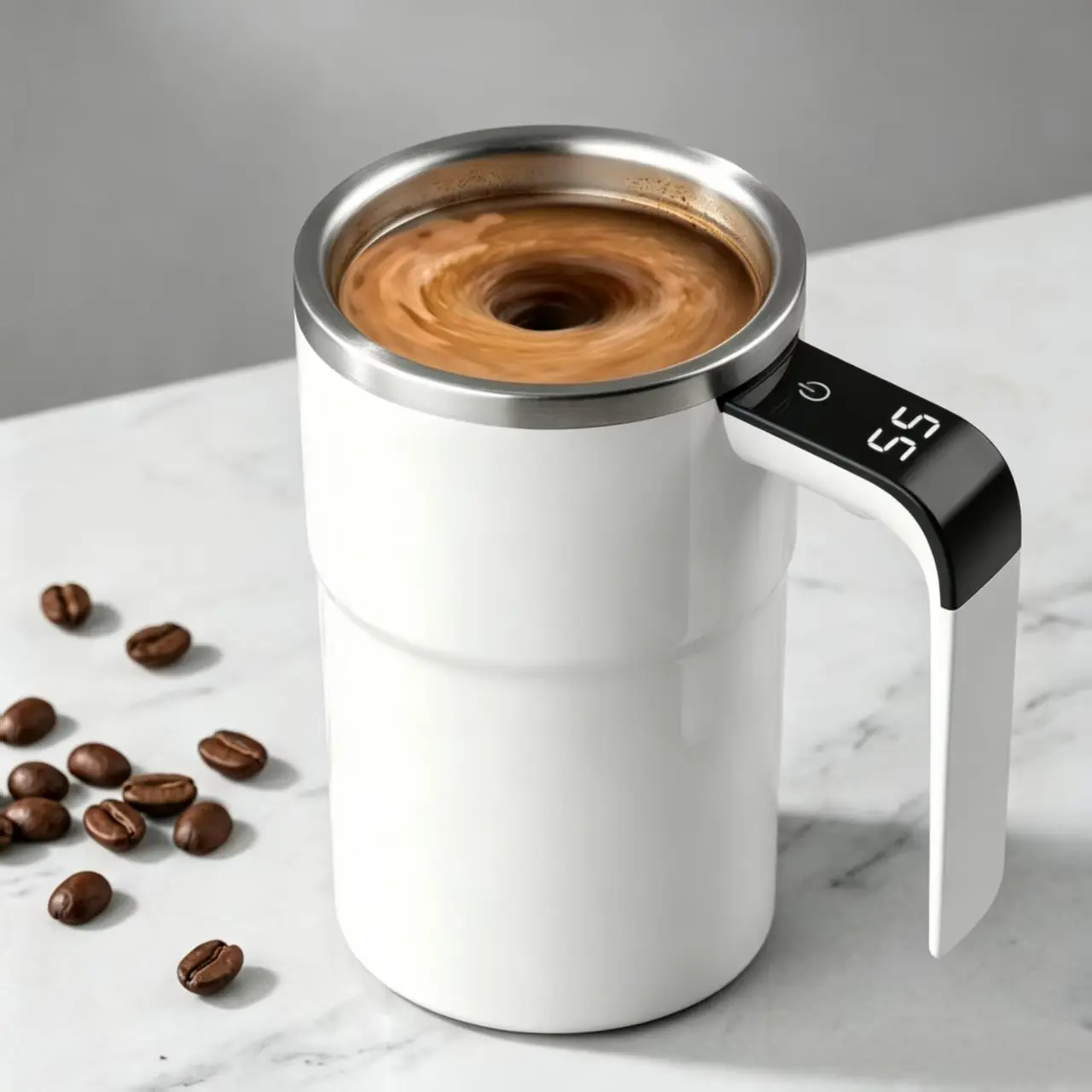 Rechargeable Auto Magnetic Stirring Mug | Digital Temp Display No Heat 316 Stainless Steel Self Mixing Cup, Leakproof Portable Travel Tumbler for Coffee Protein Shakes Milk
