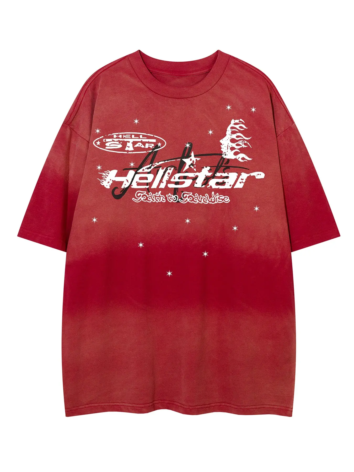 American Vintage Inspired Graphic High Street Trendy Star and Flame Letter T-Shirt, Men's Summer New Fashion Casual Versatile Short Sleeve Top