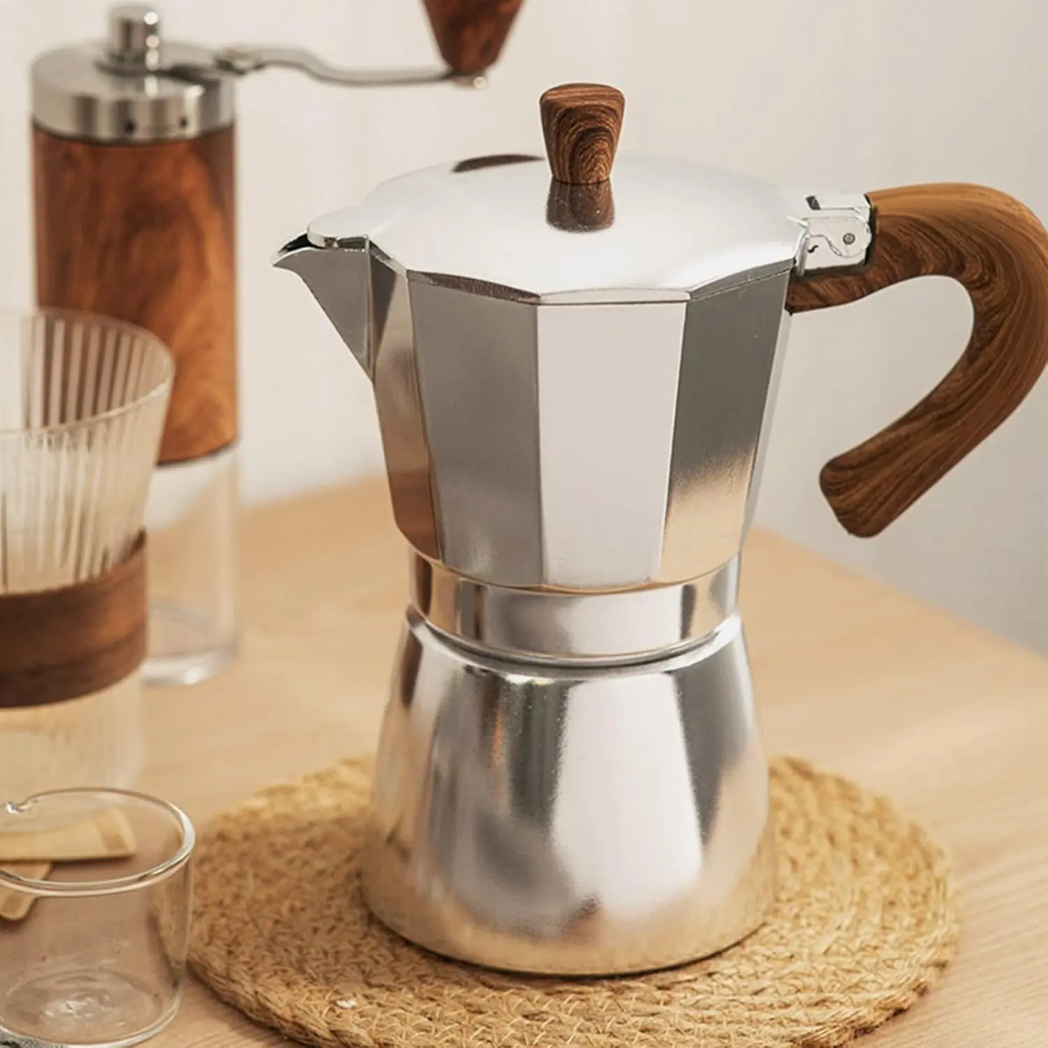 6 Cup/10 OZ Stovetop Moka Pot Manual Espresso Coffee Maker, Suitable for Gas Electric Ceramic Stovetop Camping, For Cappuccino Latte Cuban Coffee