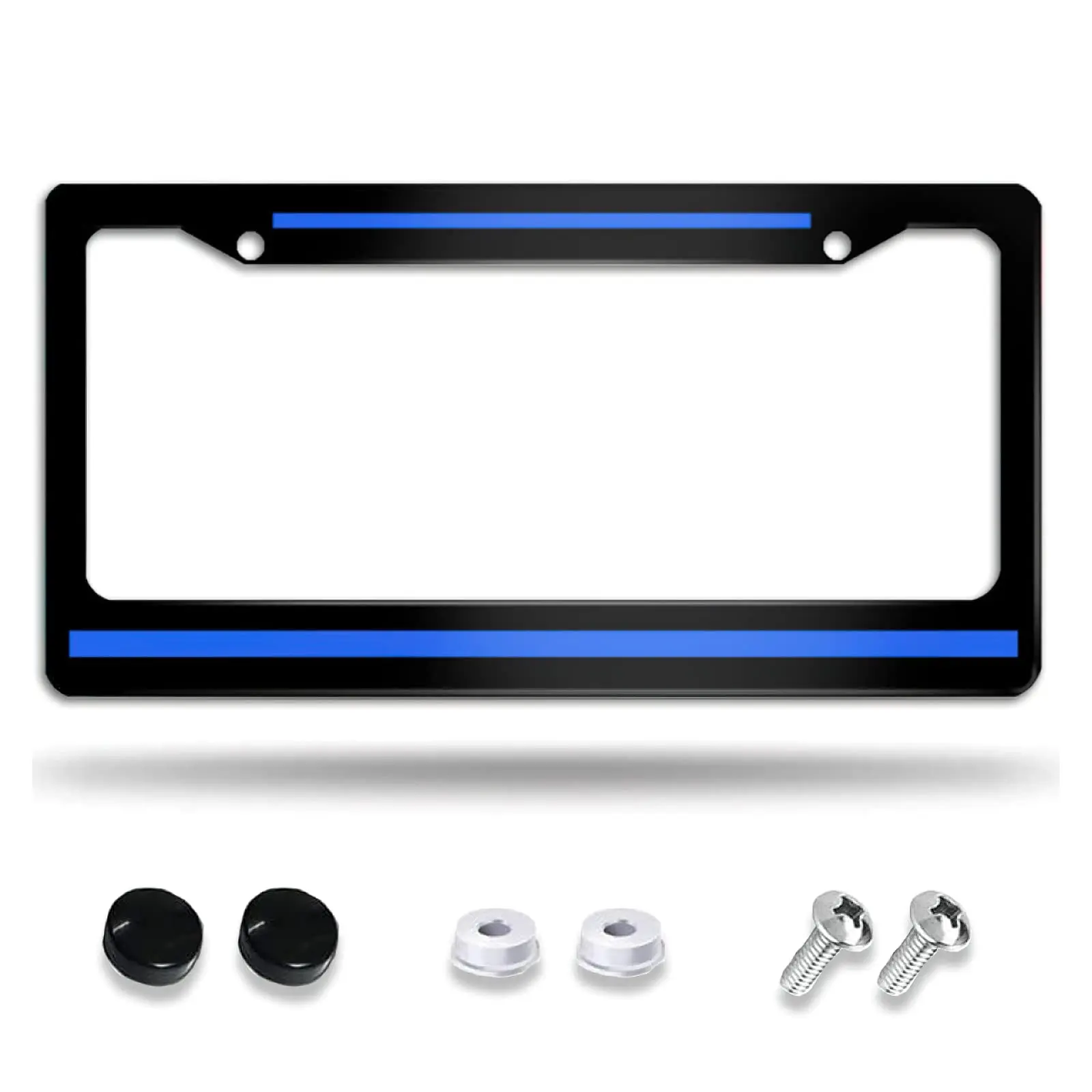 Thin Blue Line Aluminum License Plate Frame - Metal Law Support License Holder with Screws, Police Officer Gift, 12x6 in US Standard Auto Exterior Decor (1 Pack)